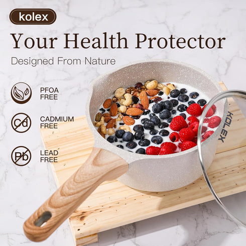 KOLEX 1.5 Quart Nonstick Sauce Pan With Lid, Nonstick Granite Saucepan for All Stove Top, Sauce Pan Small Soup Pot Milk Pan with Pour Spouts, PFOA...