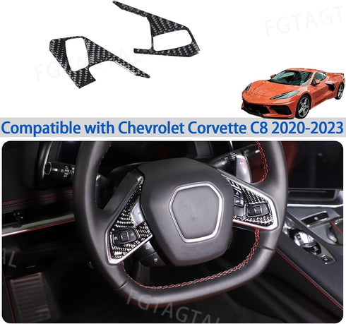 Soft Carbon Fiber Steering Wheel Button Cover Sticker Fit for Chevrolet Corvette C8 2020-2024, Car Steering Wheel Panel Protection Frame Molding S...