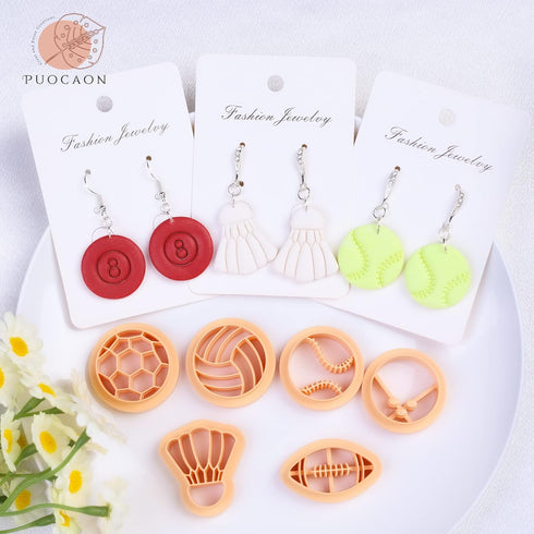 Puocaon Sports Polymer Clay Cutters - 16 Shapes Clay Cutters for Jewelry Making, Sports Theme Clay Earring Cutters, Tennis Badminton Billiards Cla...