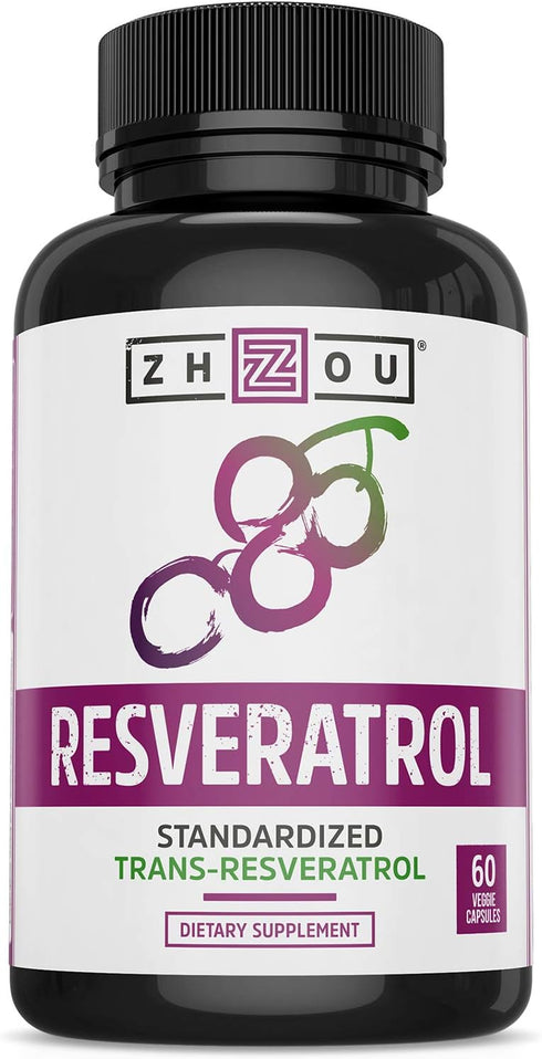 Zhou Resveratrol Supplement | Healthy Aging, Immune System & Heart Health Support | Powerful Antioxidant Benefits | 30 Servings, 60 Veg Caps...