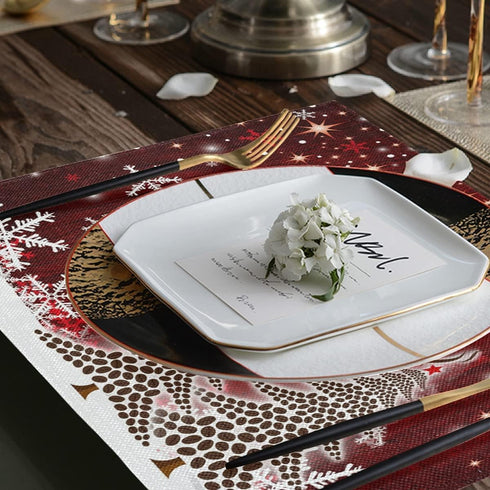 Christmas Tree with Snowflake Table Mats Placemats Set of 6 Winter Holiday Xmas Kitchen Mat Dining Place mat Heat-Resistant Easy Clean Happy New Y...