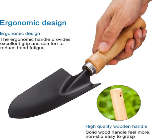 Garden Little Tool Sets - Wooden Handle Black Metal Gardening Tools Include: Trowels, Cultivator and Trans-Planter - Awesome for Family Use Growin...