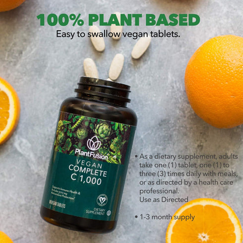 PlantFusion Vegan Vitamin C 1,000 | with Rutin, Hesperidin and 500mg Bioflavonoid Complex | Supports Immune Health | 90 Vegan Tablets...