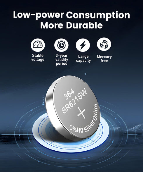 364 SR621SW Watch Battery AG1 364/363 LR621 V364 1.55V Silver Oxide Battery 10 Pack...
