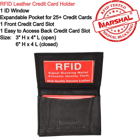 Marshal® RFID Blocking Mens Leather Expandable Business Card Case Wallet...