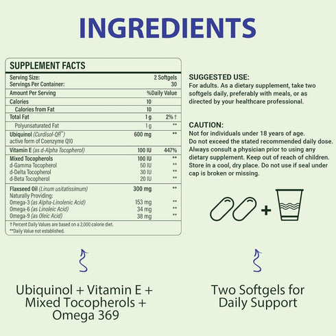 CoQ10 600mg Softgels | High Absorption CoQ10 Ubiquinol Supplement | Reduced Form Enhanced with Vitamin E & Omega 3 6 9 | Antioxidant Powerhouse Go...