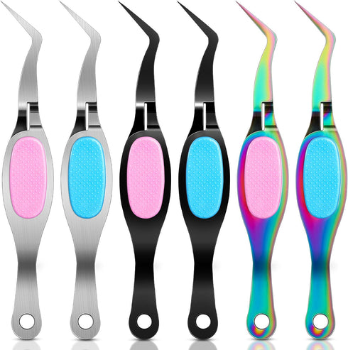 Honoson 6 Pcs Craft Tweezers Crossing Lock Curved Tweezers Stainless Steel Soft Grip Precision Tweezers Reverse Grip Tweezers Fine Tip Tweezers fo...