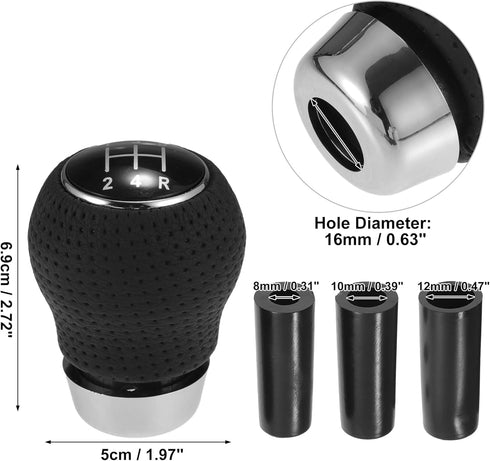 ACROPIX Black Faux Leather 5 Speed Manual Gear Shift Knob Universal Stick Shifter Lever Head Ball with Adapters - Pack of 4...