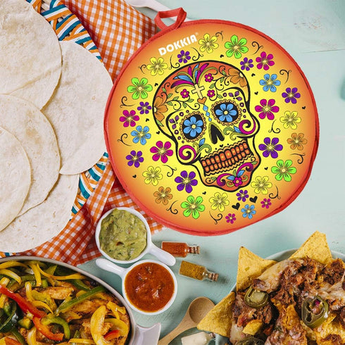 Tortilla Warmer Taco 12 Inch Insulated Pouch Cloth - Microwave Use Fabric Bag to Keep Food Warm for up to One Hour (Sugar Skull Fiesta Floral Day ...