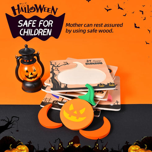 4 Pack Halloween Wooden Puzzles for Kids Boys Girls Toddlers Halloween Jigsaw Puzzles Halloween Toys for Halloween Party Favors Treat Bag Hallowee...