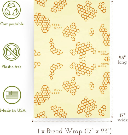 Bee's Wrap Beeswax Wraps for Food - Honeycomb Bread Wrap - Made in USA Reusable Bread Storage Bags - Organic & Eco-Friendly Alternative to Aluminu...