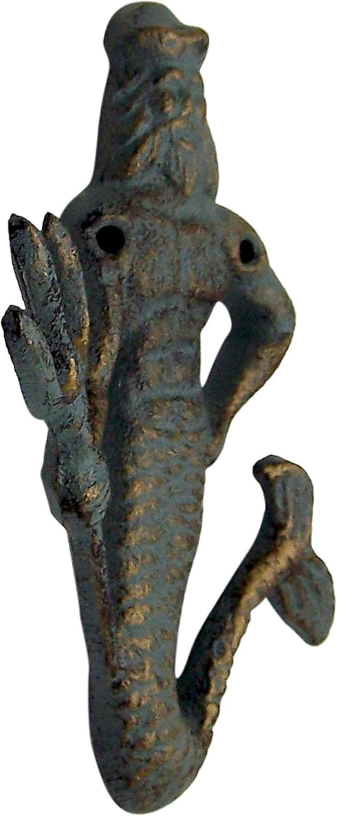 Wowser Green Cast Iron King Neptune Wall Hooks, Set of 2, 6.5 Inches...