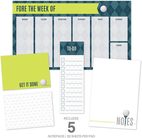 Golf Themed Sticky Note Ensemble Set/Sports Repositionable Notepad Desk Set / 5 Athletic Designs in Various Sizes/Made in USA...