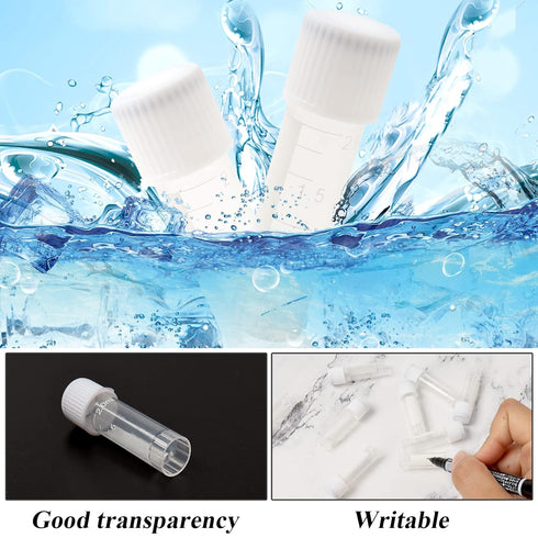 100 Pack 2ml Plastic Vials Self Standing Cryogenic Vial Lab Small Lab Vial Plastic Vial Seal Cap Container for Laboratory School...