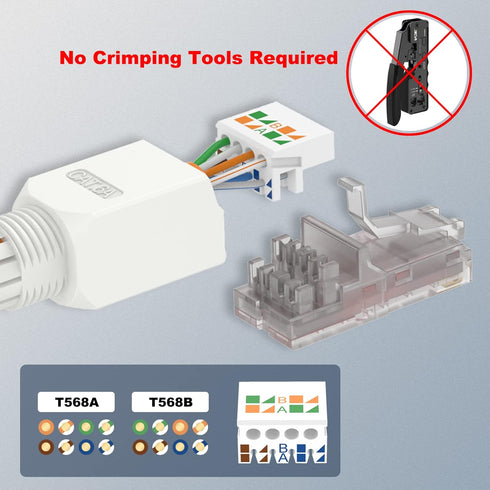 VCELINK Tool-Free RJ45 Connector, CAT6A Field Termination Plug, Gold Plated Modular Plug, UTP CAT6A Connector Tool Less for CAT6A, CAT6 Network Ca...