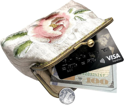 Embroidery Floral Buckle Coin Purse Kiss Lock Wallet(white-1)...