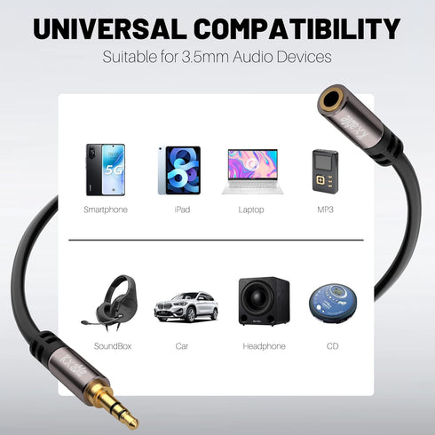 3.5mm Extension Cable 4 Feet (2 Pack), Male to Female Auxiliary Audio Stereo Cable, Headphone Extension Cord, Hi-Fi Sound, Gold Plated Connectors,...
