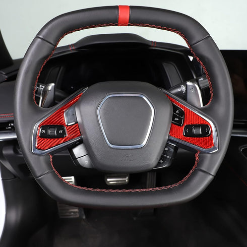 Daeiclru Real Carbon Fiber Steering Wheel Button Cover Sticker Compatible with Chevrolet Corvette C8 2020-2023, Car Steering Wheel Panel Protectio...
