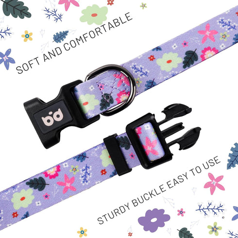 QQPETS Adjustable Soft Dog Collar: Print Flower Pink Multicolor Cute Patterns for XS Small Medium Large Pet Girl Boy Puppy Walking Running Trainin...