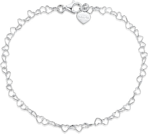 Amberta 925 Fine Sterling Silver Naturally Adjustable Anklet - 3 mm Heart Chain Ankle Bracelet - up to 10" inch - Flexible Fit...