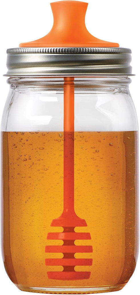 Jarware Honey Dipper Lid for Regular Mouth Mason Jars, Orange, 16-Ounce...