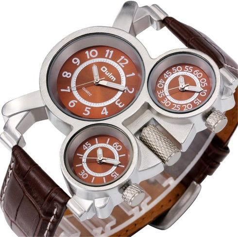 1167 Military Army Sport Wrist Watch 3 Analog Dials Coffee Mens Watch...