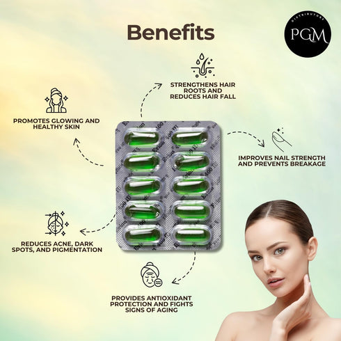 50 Evion Capsules Vitamin E for Glowing Face,Strong Hair,Acne,Nails, Glowing Skin 400mg...