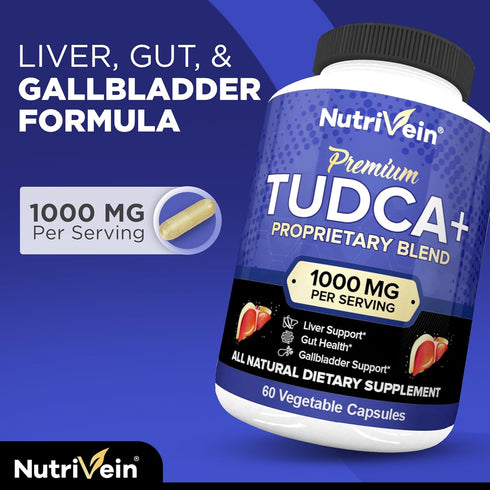 Nutrivein TUDCA+ Liver Support Supplement 1000mg - Liver Detox and Cleanse for Liver Health - 30 Day Supply (60 Capsules, Two Daily)...