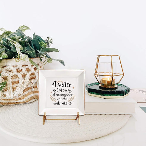 ELEGANTPARK Sister Gifts from Sister Ceramic Ring Dish for Soul Friends Jewelry Plate Christmas Thanksgiving Day Birthday Gifts for Big Sis Square...