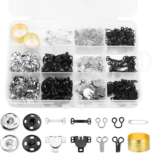 112 Pairs Sewing Hooks and Eyes Closure Set 3 Styles Sewing Skirt Hooks, Sew-on Snaps, Hook and Eye Latches for Trousers Skirt Dress Bra Sewing DI...