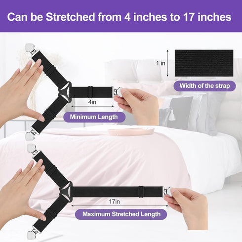 Bed Sheet Fasteners, Triangle Sheet Straps Mattress Clips, 3 Way Fitted Bed Corner Holder Sheet Suspenders Grippers for Bedding Sheets, Mattress C...