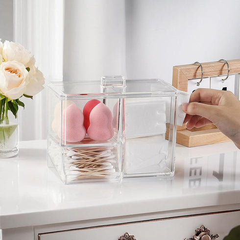 Qtip Holder, Cotton Pads Dispenser with Lid 3 in 1 Cotton Balls Swab Container Clear Acrylic Cosmetic Storage for Bathroom Countertop...