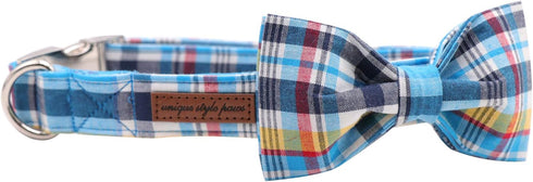 Unique style paws Plaid Dog Collar with Bow Pet Gift Adjustable Soft and Comfy Bowtie Collars for Small Medium Large Dogs (XS)...