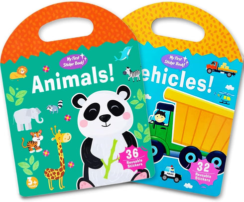 2 Sets Portable Jelly Quiet Busy Sticker Book, Vehicle & Animal Reusable Sticker Books for Kids, Toddler Sticker Activity Book Preschool Learning ...