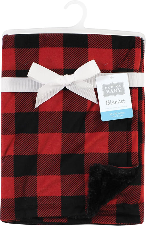 Hudson Baby Unisex Baby Plush Blanket with Furry Binding and Back, Buffalo Plaid, One Size...