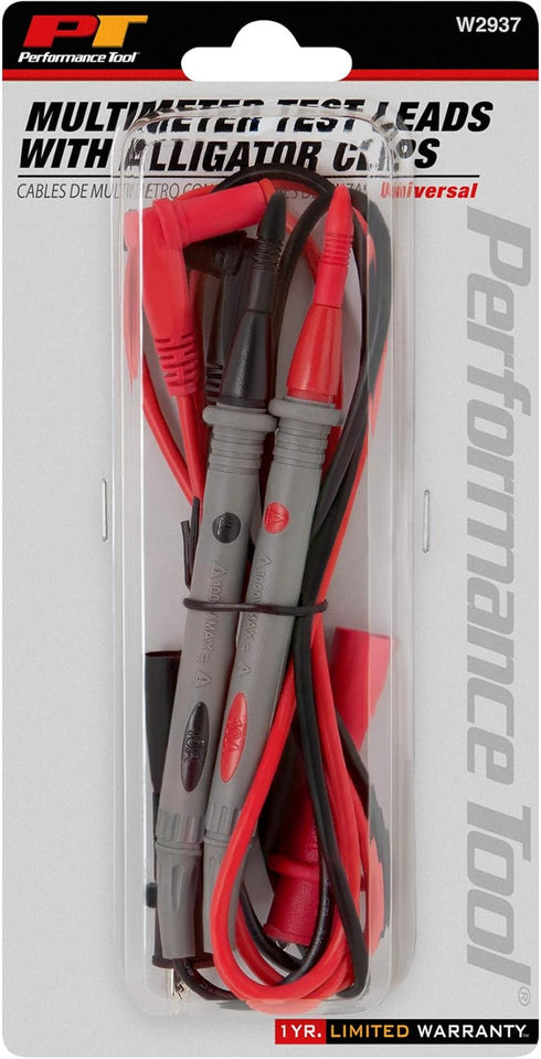 Performance Tool W2937 Universal Multi-Meter Test Probes with Insulated Comfort Grips and Alligator Clips, CAT II/CAT III Rated...