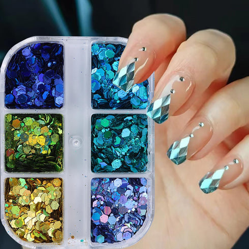 Laser Nail Art Sequins 3D Irregular Multi-Shaped Rhombus Glitter Sequins Manicure Decoration Thin Flakes Nail Design Nail Art Flakes Powder Kit Na...