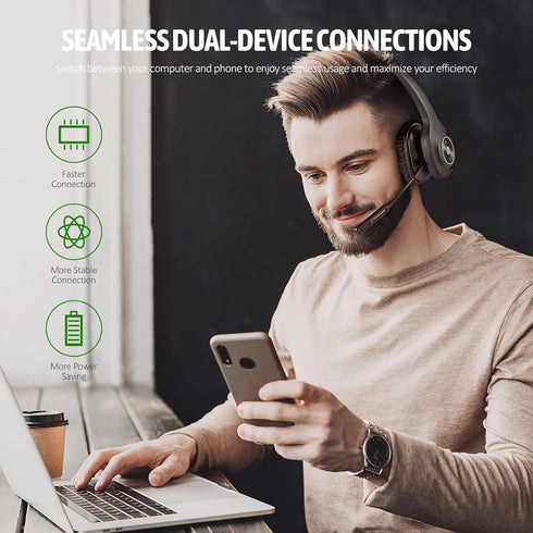 Trucker Bluetooth Headset, Wireless Headset with Mic for PC, Bluetooth Headset with Microphone Noise Cancelling, Mute Button, 55H Talk Time, for C...