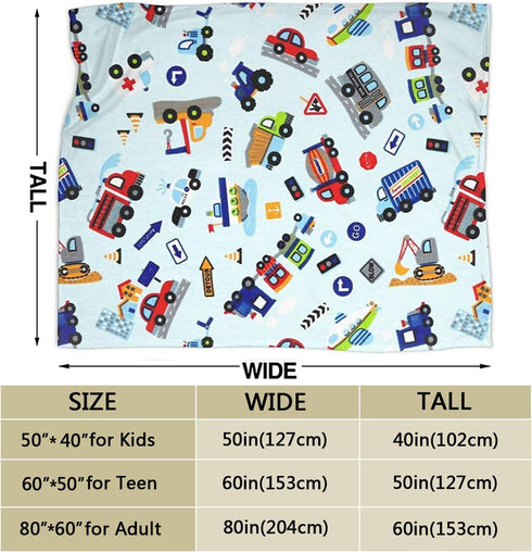 Cartoon Truck Flannel Fleece Blanket, Soft Microfiber Cozy Lightweight Sofa Travel Blanket for Baby, Kids, Youth (50"x40" for Kids)...