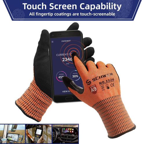Schwer ProGuard Highest Level Cut Resistant Work Gloves PR3326 for Extreme Protection?ANSI A9 Cut Gloves with Reinforced Thumb, Non Slip, Breathab...