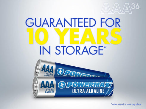 Powermax 36-Count AAA Batteries, Ultra Long Lasting Alkaline Battery, 10-Year Shelf Life, Reclosable Packaging...