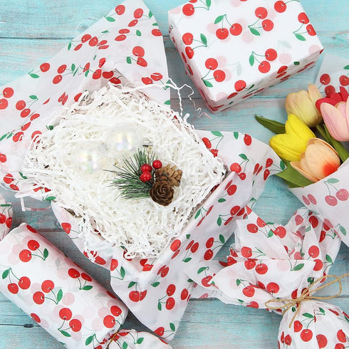 60 Sheet Cherry Tissue Paper for Gift Wrapping, 28 * 20 Inch Cherries Summer Fruit Design Bulk Tissue Paper for Birthday Christmas Gift Packing Pa...