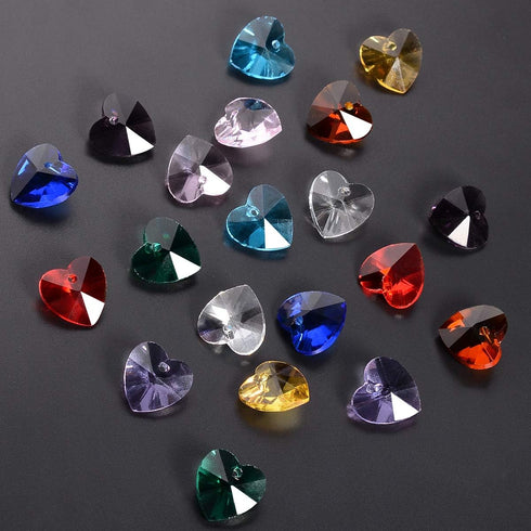 100pcs Crystal Heart Shaped Beads - LONGWIN 14mm Multicolor Glass Spacer Beads for Necklaces, Bracelets, Earring with Storage Box...