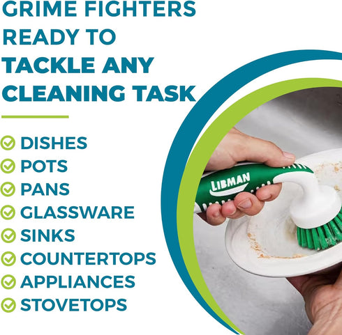 Libman Dish Wand & Curved Kitchen Brush Bundle - Dishwashing Cleaner Scrubber & Non Scratch Dishwand Scrub Sponge with Scouring Sponges Refills - ...