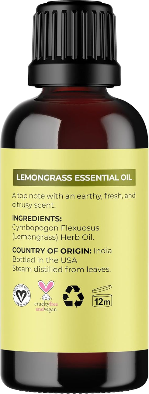 Pure Refreshing Lemongrass Essential Oil - Aromatherapy Lemongrass Oil for Hair Nails and Skin plus Potent Natural Aromatic Essential Oil for Diff...