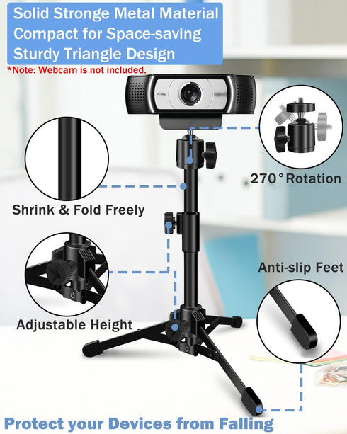 Desktop Webcam Tripod Stand, Extendable Webcam Camera Stand Tripod for Logitech Stream Webcam C925e C922x C922 C930e C930 C920 C615 and Other Devi...