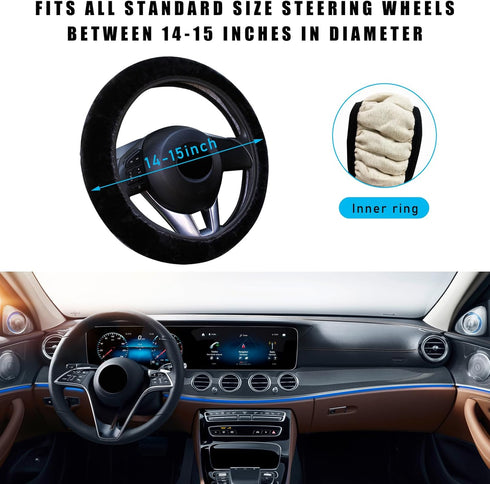 Augeny Fuzzy Car Steering Wheel Cover, Anti-Slip Soft Plush Steering Wheel Protector, 15 Inch Elastic Wheel Covers, Universal Vehicle Interior Win...