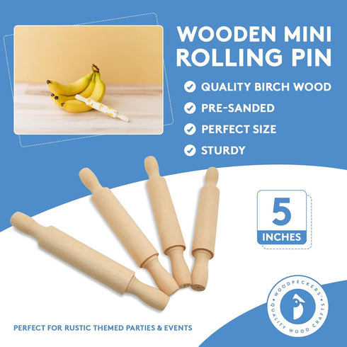 Wooden Mini Rolling Pin, 5 Inches Long, Pack of 6, Great for in The Kitchen, Play-doh, Crafting and Imaginative Play, by Woodpeckers...