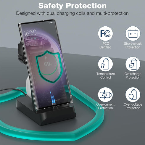 Charging Station for Samsung Multiple Devices, 3 in 1 Fast Charger for Samsung Galaxy Watch 5/5 Pro/4/3/Active/2/1, Galaxy S23/S22/S21/S20/S10,Not...
