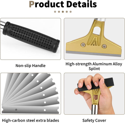 Razor Blade Scraper, 4 inch Scraper Tool with 10PCS Extra Metal Blades, Large Cleaning Razor Scraper, Floor Scraper, Glass Stove top Scraper, Wind...